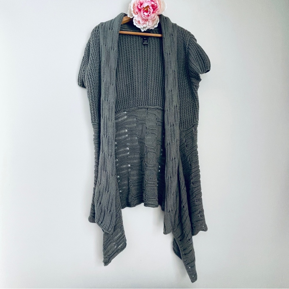 Pure Handknit Gray Grey Women's Open Front Sweater Cotton Medium Large Autumn